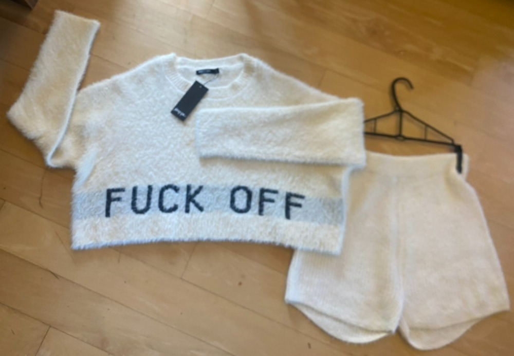 NWT NASTY GAL Get the Message Fluffy Knit Sweater & Shorts Loungewear Set M